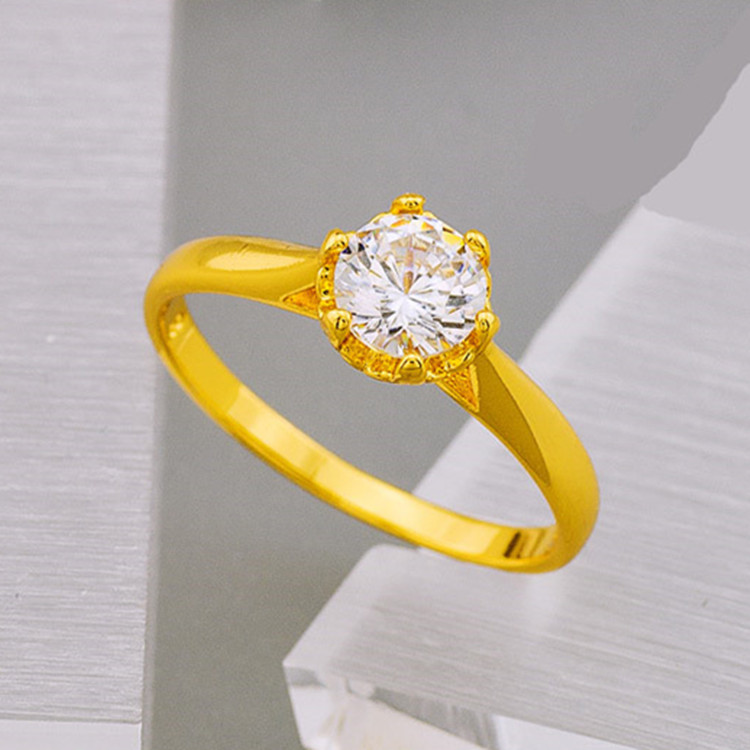 18k黄金色女士皓石仿钻戒首饰时尚简约女款戒指开口戒莫桑石