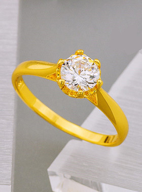 18k黄金色女士皓石仿钻戒首饰时尚简约女款戒指开口戒莫桑石