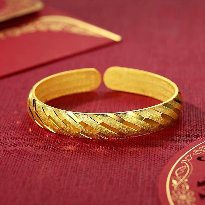 古法18k黄金色999流星雨手镯礼物女金版开口心经手饰品手环