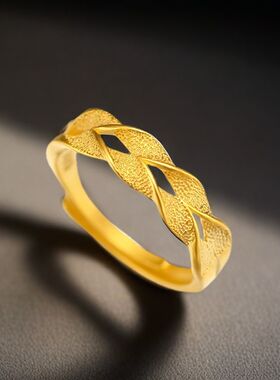穗穗平安18K金色麦穗开口戒指