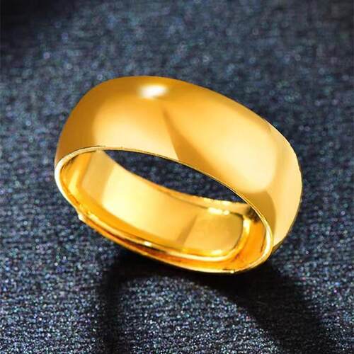 加宽18K黄金色戒指素圈光面情侣对戒婚戒男女款开口指环手饰