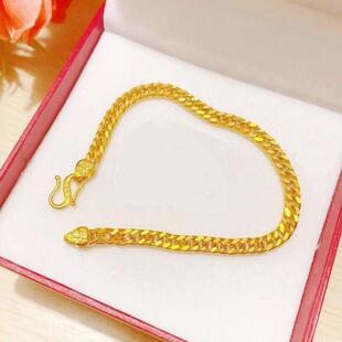 18K黄金色手链男女豪华大气手链坦克链珠宝首饰老板链情侣马鞭链