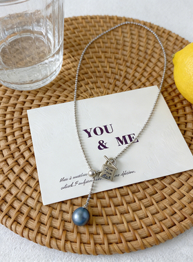 大溪地蓝黑色真珍珠S925银项链吊坠银链强光原产地锁骨链颈链饰品