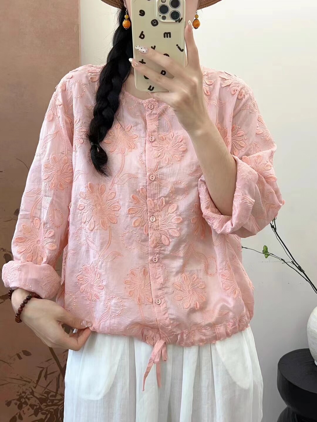 长袖棉麻衬衫防晒衫宽松开衫