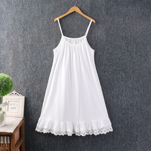 春夏新款女装甜美小清新蕾丝花边棉麻纯色叠穿吊带裙背心连衣裙
