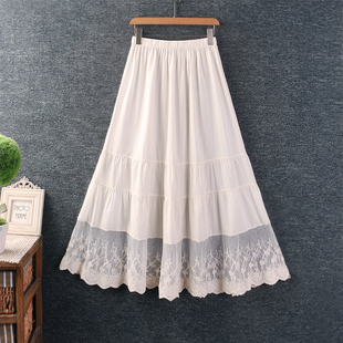 春夏新款女装日系小清新蕾丝拼接打底衬裙叠穿宽松花边半身裙