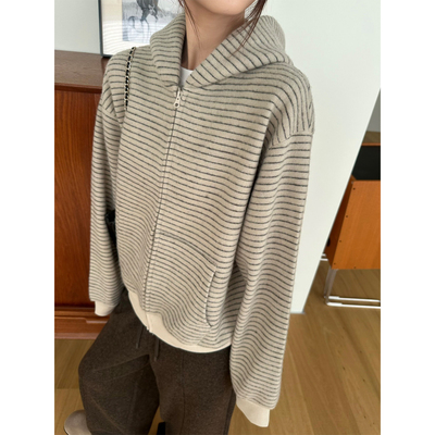 拉链落肩袖常规复古中国黑色条纹