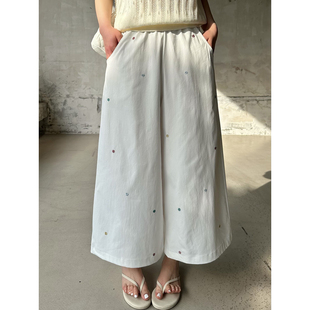 小阿秋中式重工绣花设计九分阔腿休闲裤女廓形直筒宽松显瘦裤子夏