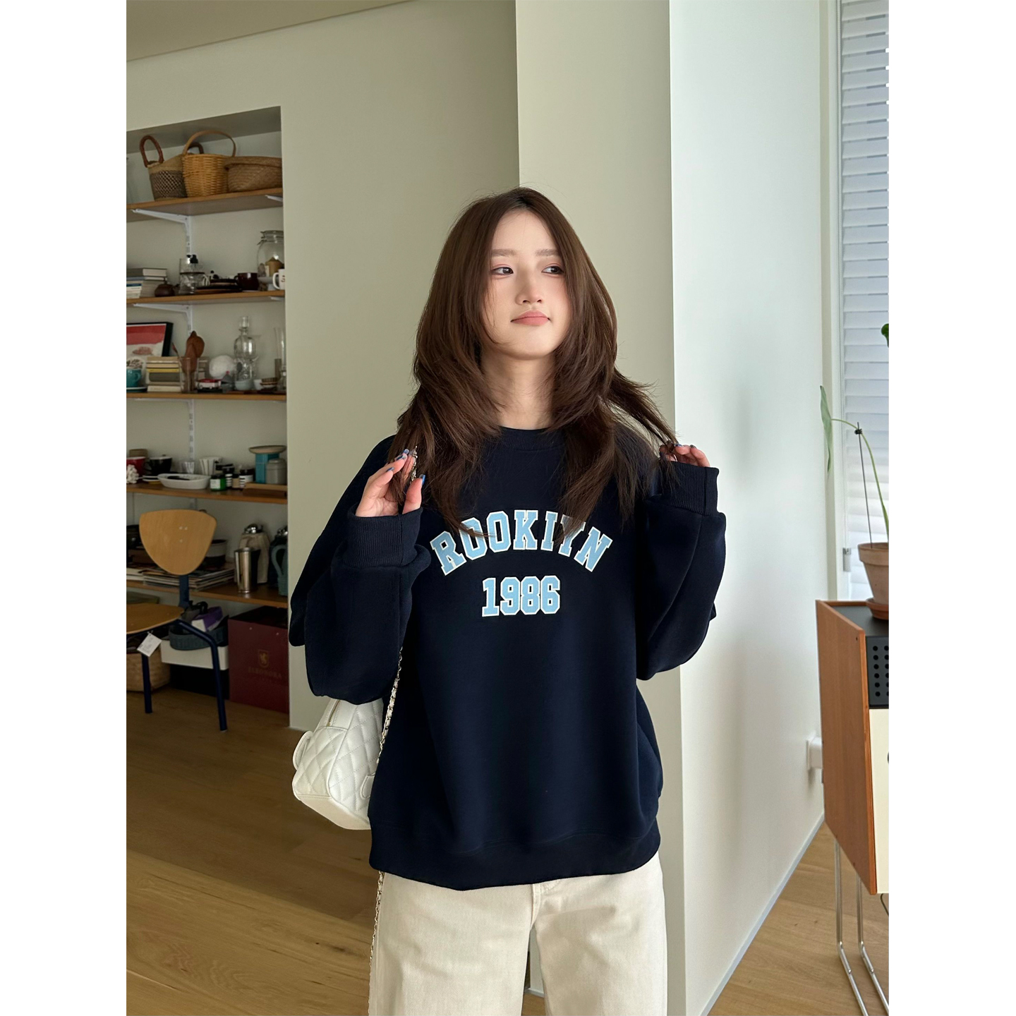 美式复古印花卫衣字母撞色