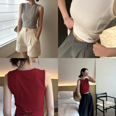 纯欲甜辣妹刺绣吊带短款修身