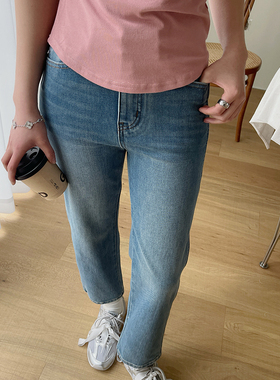 修身显瘦四面弹直筒法棍裤女2026春季韩系百搭小个子九分牛仔裤子