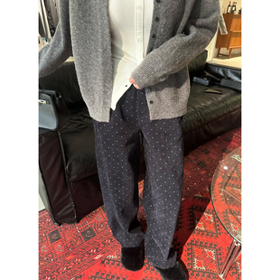 小阿秋莱赛尔加厚设计师款藏青波点长裤牛仔休闲奶奶裤小众裤子女