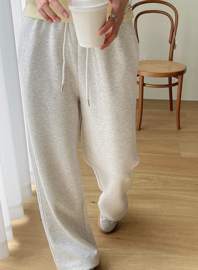 阿秋 抽绳松紧腰休闲运动卫裤女2026春季百搭宽松直筒阔腿长裤子