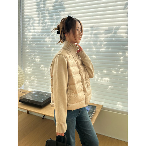 小阿秋针织拼接90白鸭绒夹棉外套