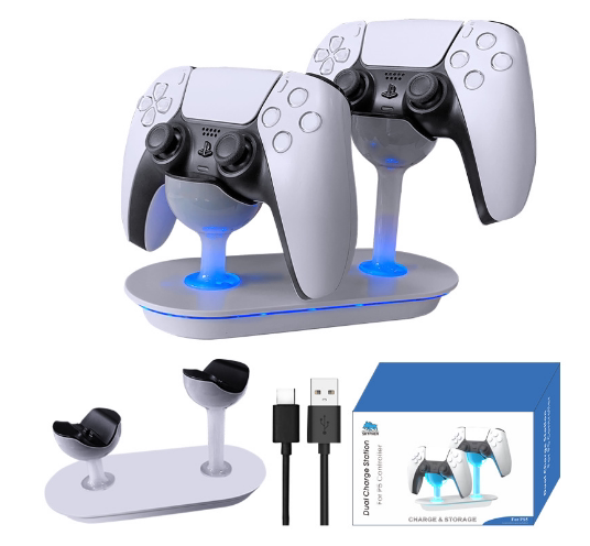 PS5 무선 핸들 듀얼 베이스 충전기 PS5 접촉식 충전 베이스 PS5 블루투스 핸들 충전기[디스플레이 조명 포함]