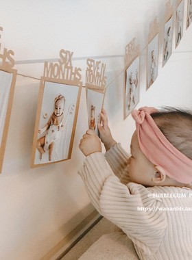 Month宝宝ins风成长记录孕妇拍照摄影周岁布置拉花牛皮月份横幅
