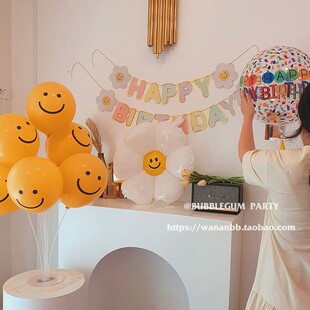 新款ins风烫金小雏菊清新马卡龙森系主题拉花彩旗横幅生日布置