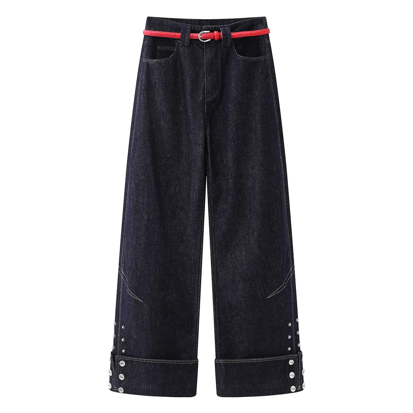 现货2026春新款撞色腰带卷边直筒牛仔裤RK11302291,女装/女士精品,牛仔裤,淘宝优惠券,粉丝福利购,淘宝优惠卷