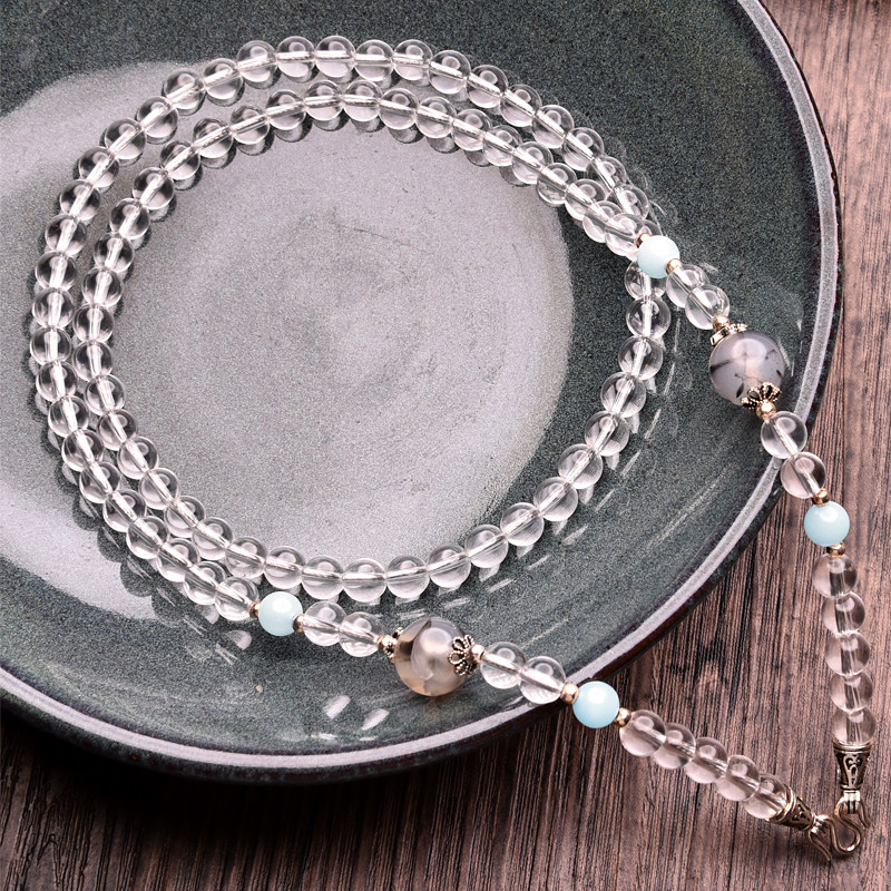 泰国高端佛牌链天然白水晶项链925银佛牌链子挂链毛衣链情侣礼物