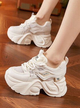 韩版超高跟内增高9CM老爹鞋女夏镂空网纱透气显瘦松糕厚底休闲鞋