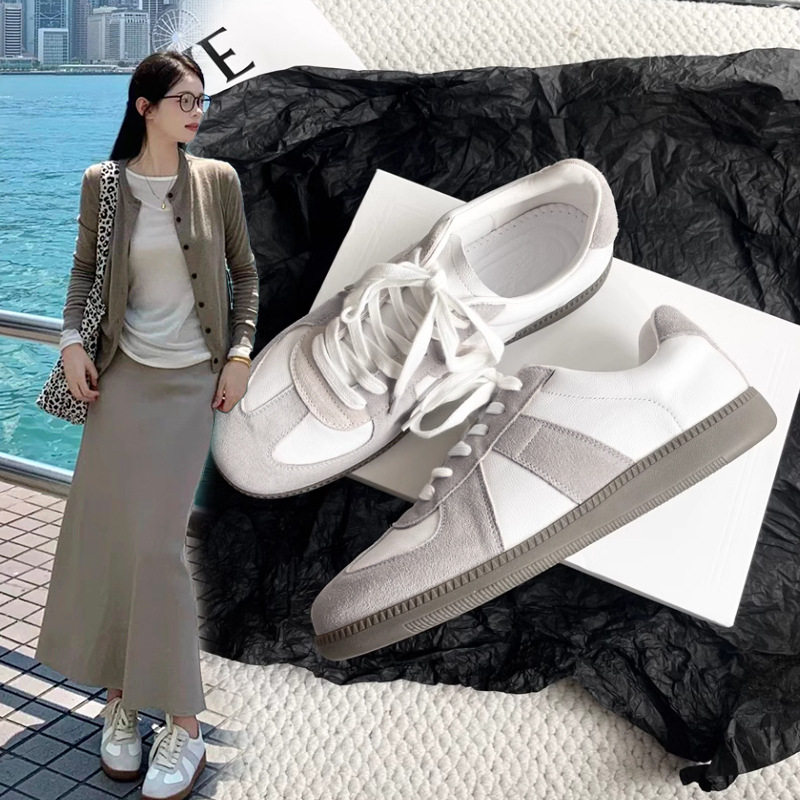 2025新款牛皮真皮内增高德训鞋女复古休闲运动百搭阿甘鞋内里羊皮