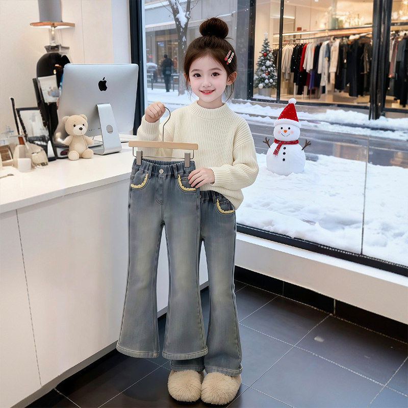 新年装女童独特超好看加绒裤子2025新款一体绒加厚加绒牛仔喇叭裤,童装/婴儿装/亲子装,裤子,淘宝优惠券,粉丝福利购,淘宝优惠卷