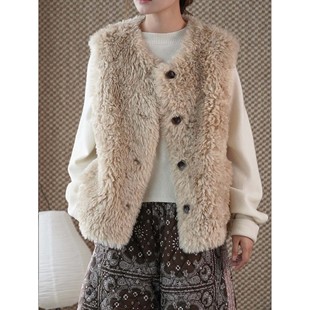 叙漫冬季新款韩版时髦超柔绒质感单排扣仿毛马甲舒适休闲上衣女