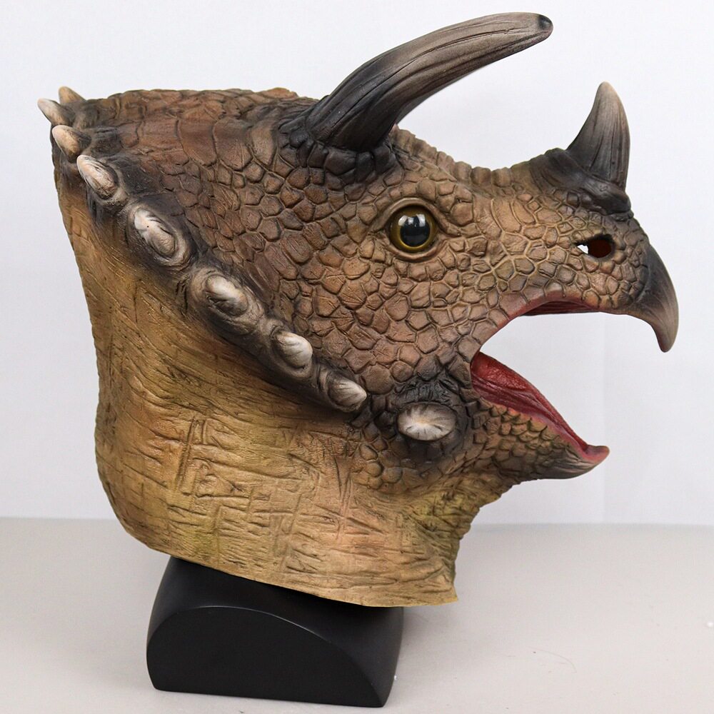 三角龙面具万圣节乳胶动物霸王龙犀牛侏罗纪恐龙面具头套世界公园