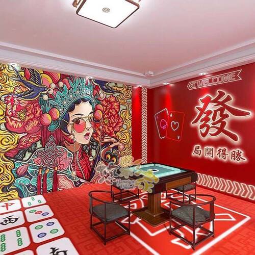 麻将馆棋牌室背景墙壁画国潮