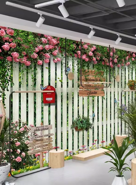 花店绿植壁画美容店直播背景窗帘