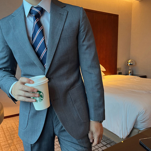 KIESSU私人定制商务正装西服套装高级灰色千鸟格订做白领上班西服
