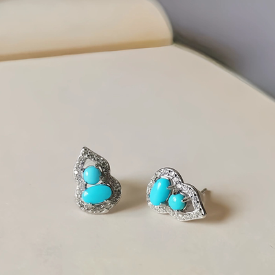 天然原矿美松葫芦耳钉s925银睡美人儿蓝松耳钉高级感法式精致耳饰