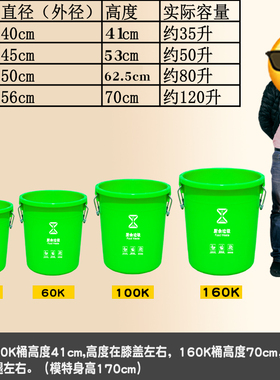 垃圾桶圆形加厚大号带盖厨余易腐垃圾分类绿色熟胶圆桶商用有盖