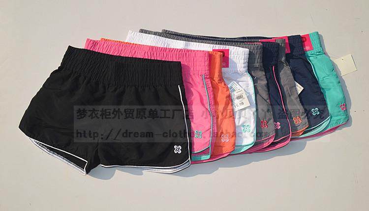 外贸 女子彩色跑步运动短裤 速干透气 健身热裤 沙滩裤刺绣打底裤