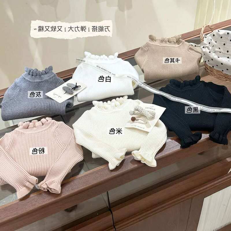 批发女童打底毛衣春秋新款宝宝针织衫洋气木耳边中领韩版儿童跨境