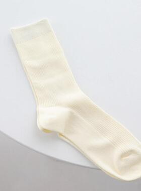 日系新款羊毛袜针织竖纹春秋冬季精致保暖白黑纯色短袜中筒袜子袜