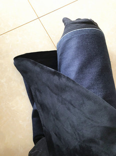 冬季加厚加密棉弹力加绒牛仔布料 反面厚实黑绒布