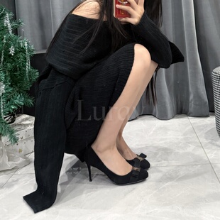 古早黑色高定细跟大小姐超稳蝴蝶结高跟鞋 Luray