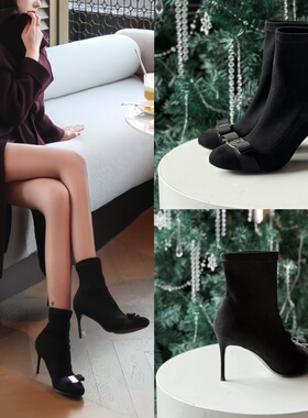 【Luray】冬日圆头蝴蝶结细跟短靴