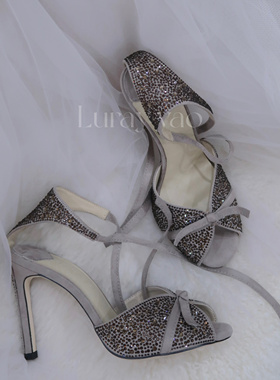 【Luray】鎏金时光·古早高定水钻绒面绑带鱼嘴高跟鞋