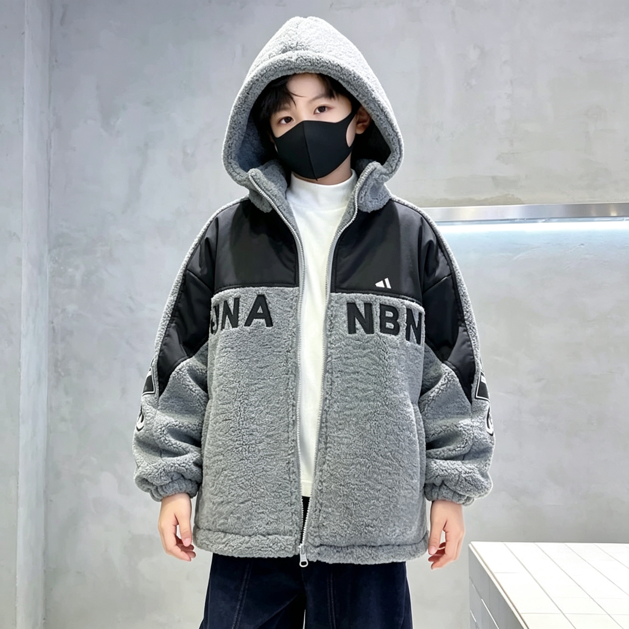 男童羊羔绒外套冬装2026新款