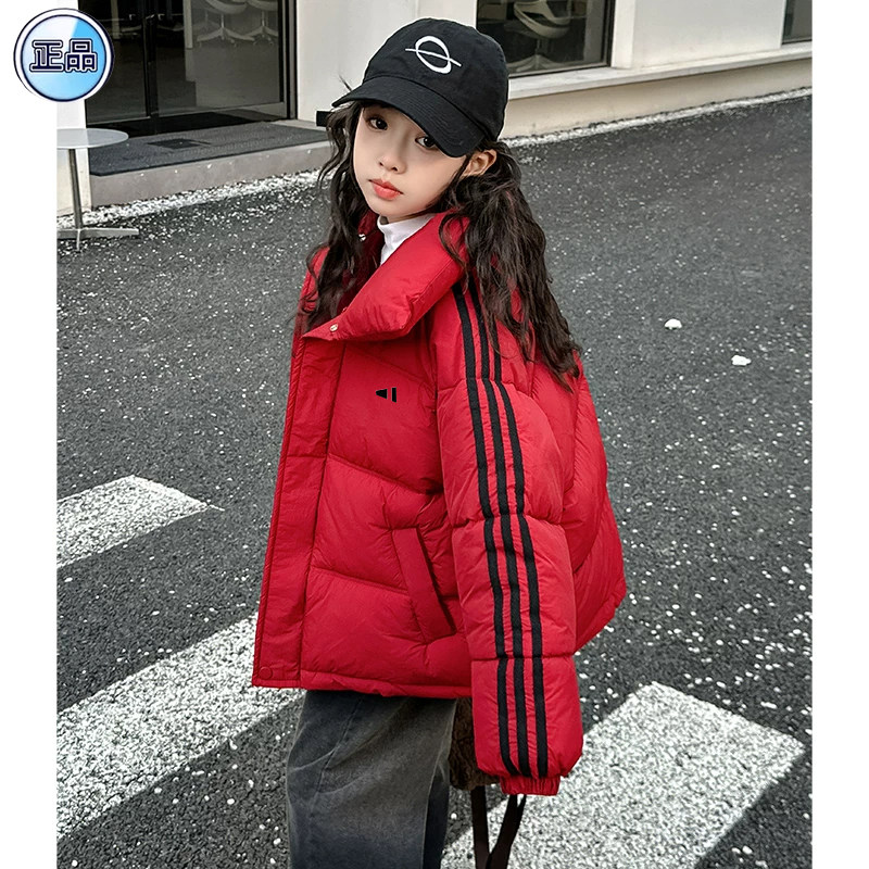 韩版三条杠连帽棉服女加厚保暖宽松短款面包服外套