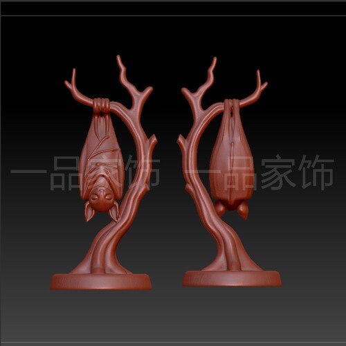 6福到了蝙蝠stl格式圆雕图雕刻图模型文件三维立体精雕图3d