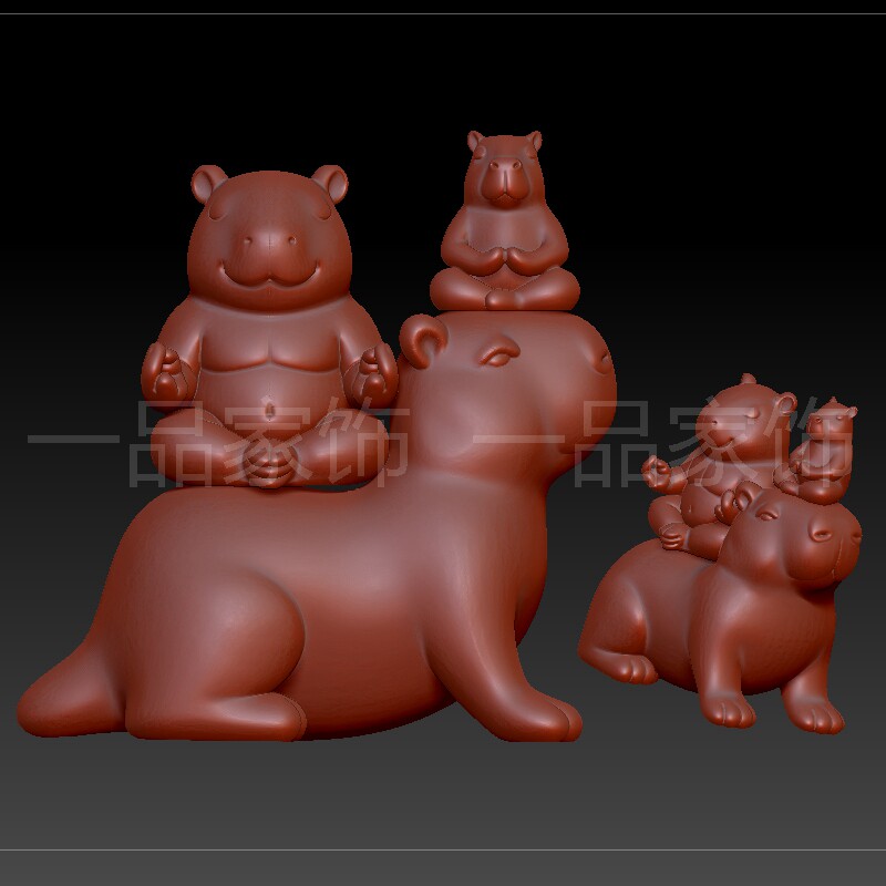 33卡皮巴拉叠叠乐stl格式圆雕图雕刻图模型文件三维立体精雕图3d