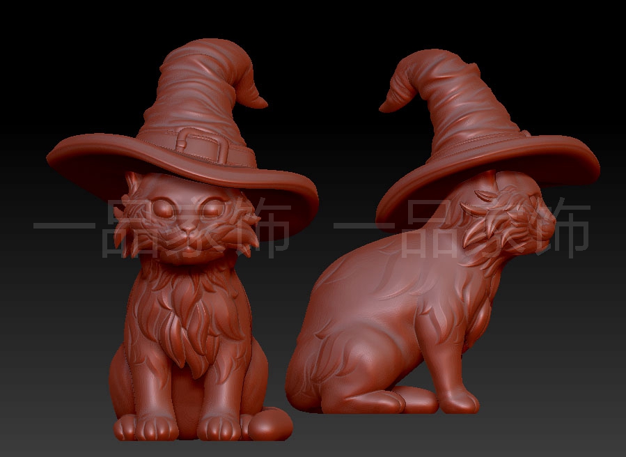 万圣节巫猫 stl雕刻图圆雕图模型文件三维立体精雕图3d打印图纸