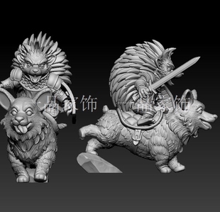 刺猬骑狗2+圆雕图stl模型三维图立体图精雕图3d打印非实物