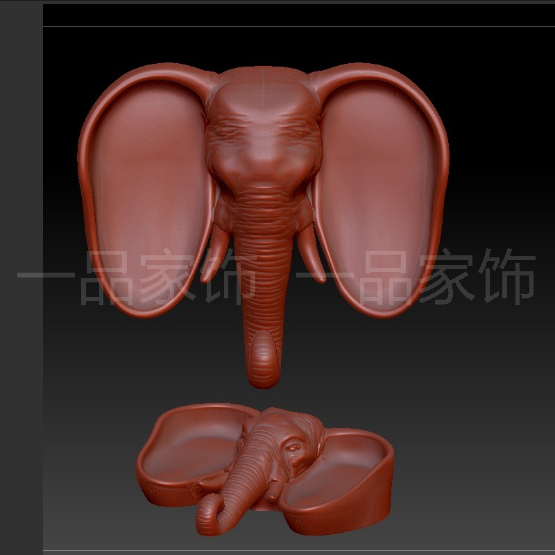 8小改大象头置物的stl格式圆雕图雕刻图模型文件三维立体图3d