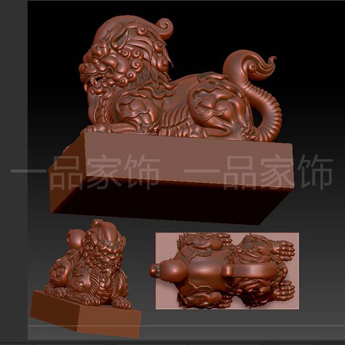 688瑞兽蹲蹲着stl格式圆雕图雕刻图模型文件三维立体图3d