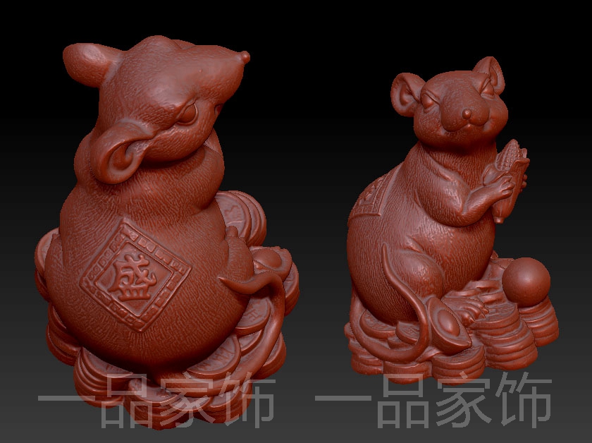改字 招财鼠雕刻图圆雕图stl模型文件三维立体精雕图3d打印图纸