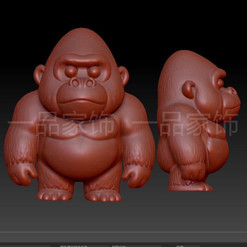 5呆头金刚大猩猩stl格式圆雕图雕刻图模型文件三维立体精雕图3d